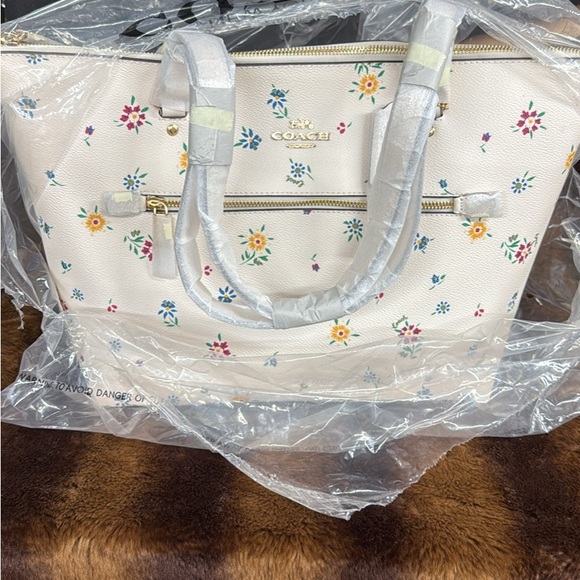 Coach Cream Floral Tote Bag with Silver Handles - Picture 1 of 3